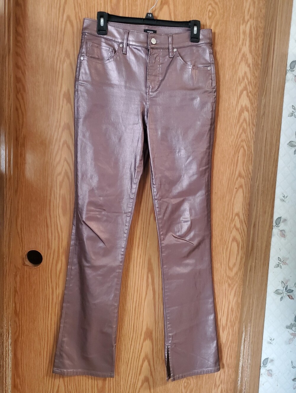 Express Skyscrapre Metallic Mauve Midrise Coated Jeans